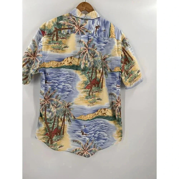 VINTAGE Tommy Hilfiger Men’s Palm Tree Hawaiian Button Front Short Sleeves LARGE - Picture 5 of 12
